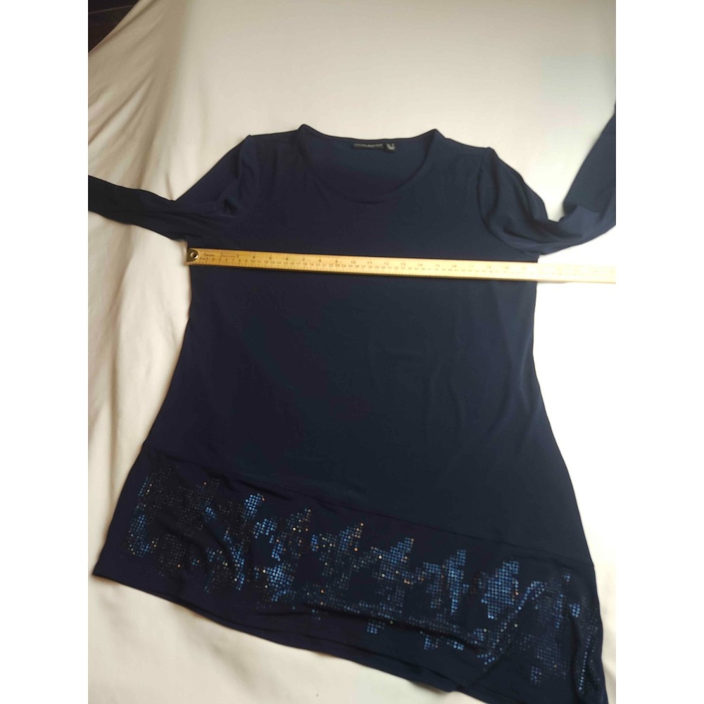 Susan Graver Artisan Top Womens M Blue Rhinestone Classic Preppy Smart Casual - Picture 3 of 8